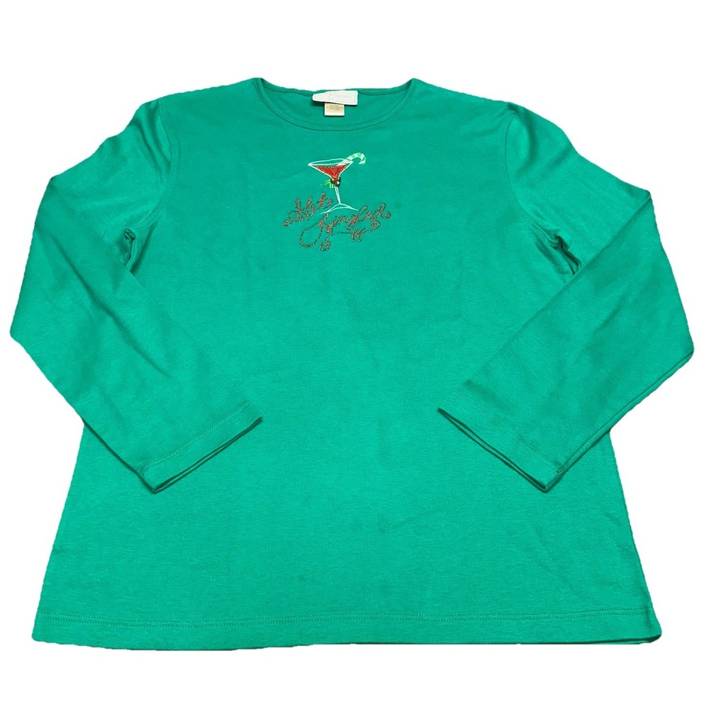 Vintage M&C Sportswear Green Get Jingled Christmas Martini L/S Shirt‎ Women's XL